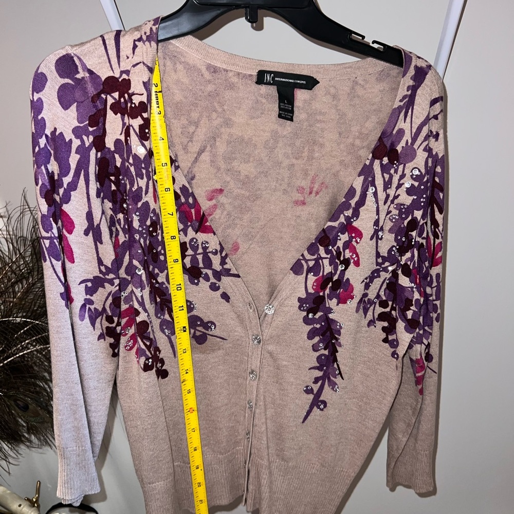 INC Missy cardigan tan pink and purple with sparkle size large